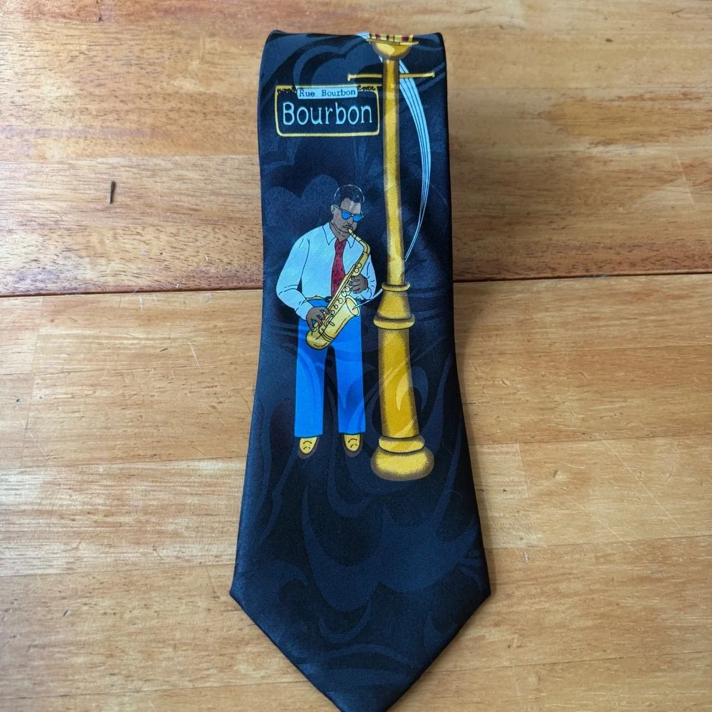 Steven Harris Mens New Orleans Jazz Bourbon Street Saxophone Black Novelty Tie